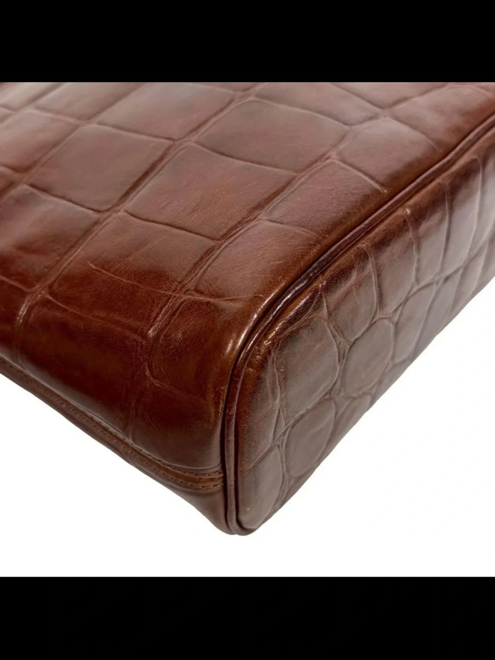 Mulberry Croc-Embossed Leather Shoulder Bag in Dark Brown